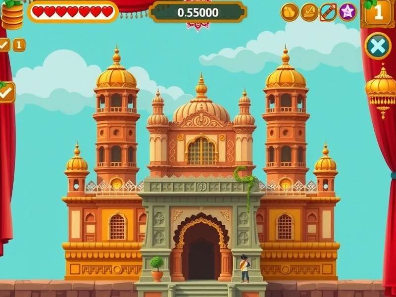 Pixel Treasure Trail gameplay screenshot showing Indian temple level